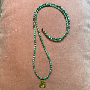 Chrysoprase & Gold Beaded Buddha Necklace